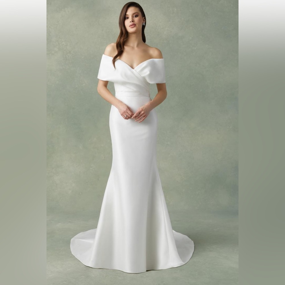 Fiona Stretch Mikado Dress with Cuffed Off the Shoulder Neckline